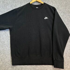Nike Sportswear Club Crew Neck Fleece Sweatshirt Men's Size L Black, White Logo